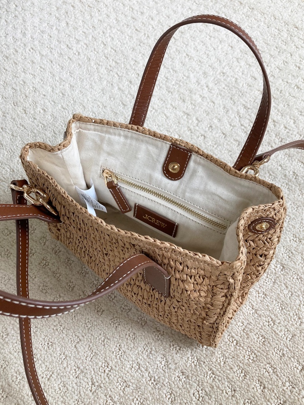 J. Crew Palma Top-Handle/Crossbody Bag in Handknotted Straw and Leather - Picture 8 of 11